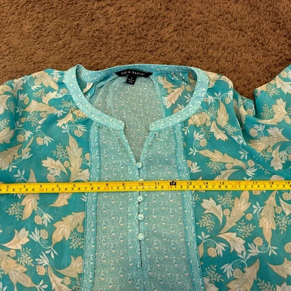 Zac & Rachel Aqua Blue Blouse Top Semi Sheer Size S Small - Picture 8 of 8